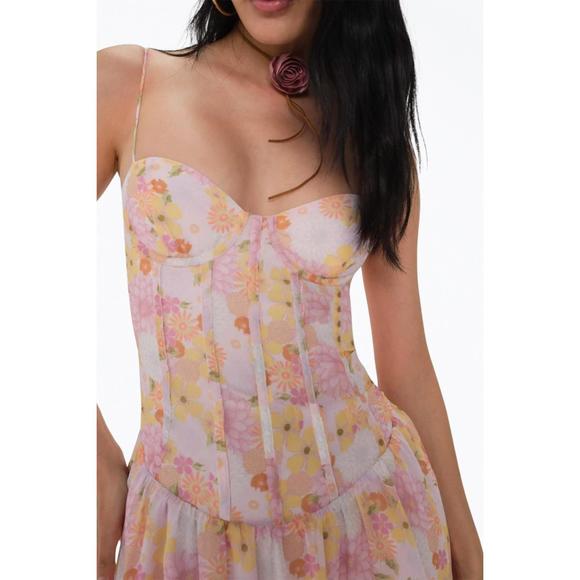 NEW FOR LOVE & LEMONS carrie floral-print corset mini dress in pink - Picture 3 of 3